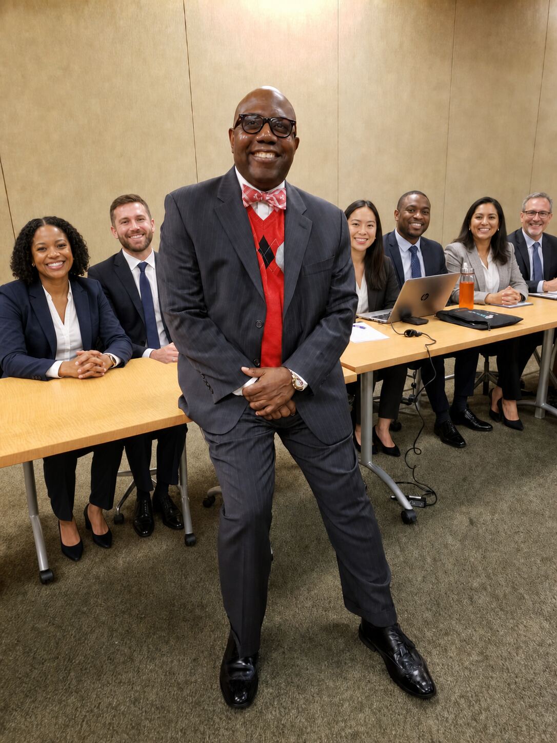 Elder Will Huff with a marketplace leadership team in a business meeting